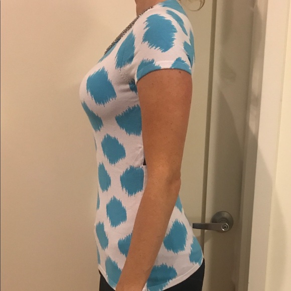 NWT • INC WHITE & BLUE SHORT SLEEVE BEADED TOP - Picture 2 of 4